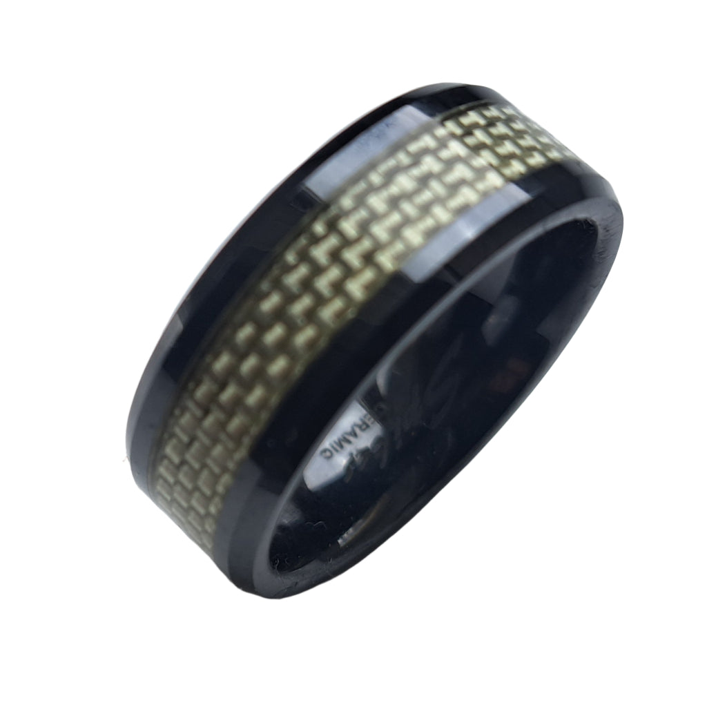 Black Ceramic Ring With Carbon Fiber Detail