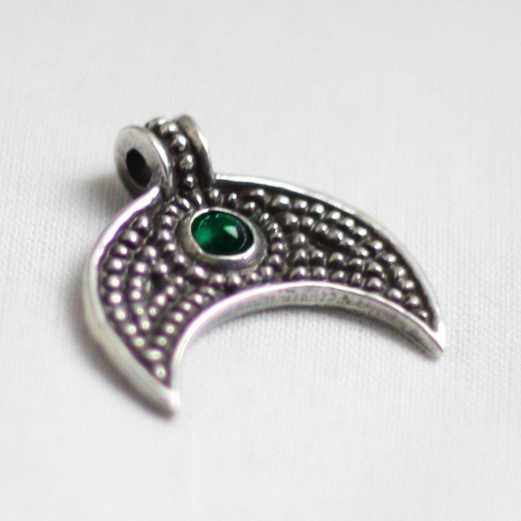 Silver Lunular Pendant II with Blue Green or Red Stone