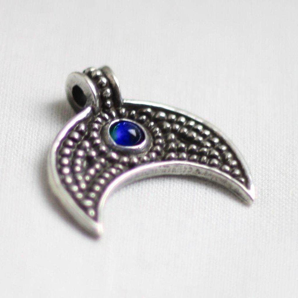 Silver Lunular Pendant II with Blue Green or Red Stone