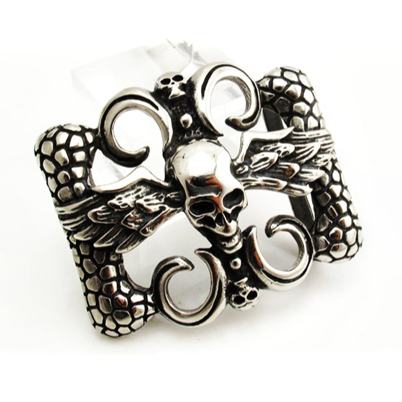 Winged Skull Biker Belt Buckle - Stainless Steel
