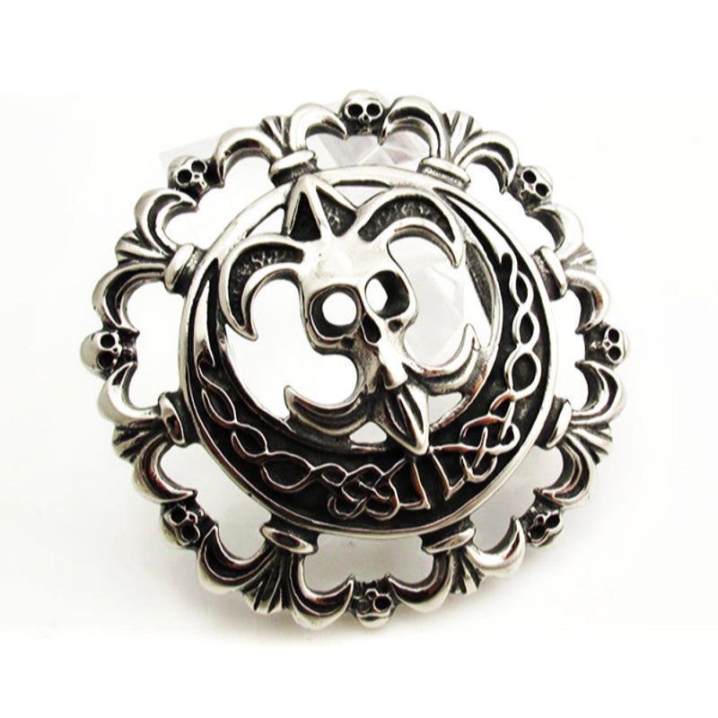 Skull Fleur De Lis & Celtic Knot Belt Buckle - Stainless Steel