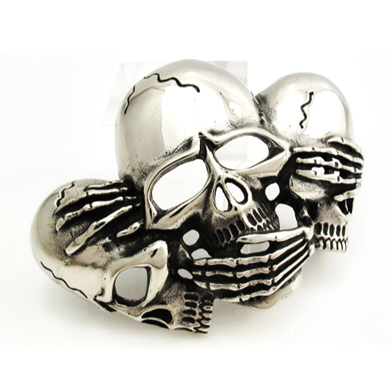See No Evil, Hear No Evil Skulls Belt Buckle - Stainless Steel - 370007