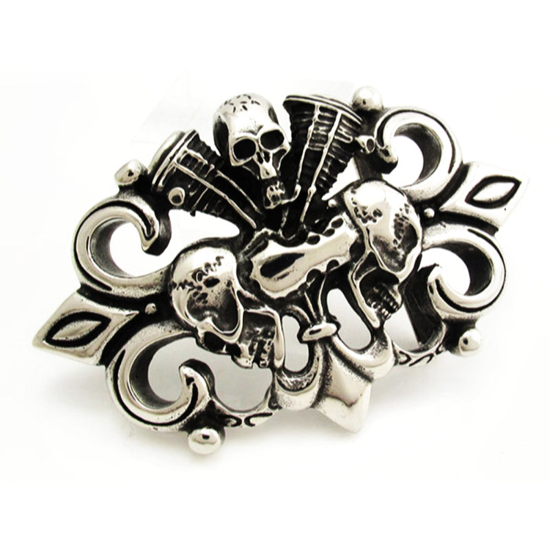 Skulls Engine Biker Belt Buckle - Stainless Steel