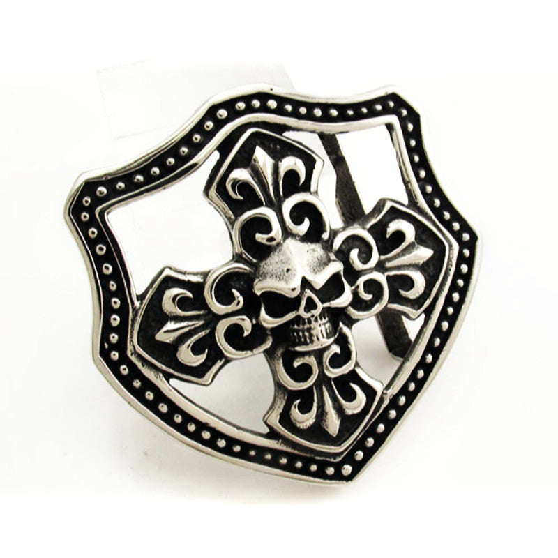 Iron Cross Skull Belt Buckle - Stainless Steel - 370019