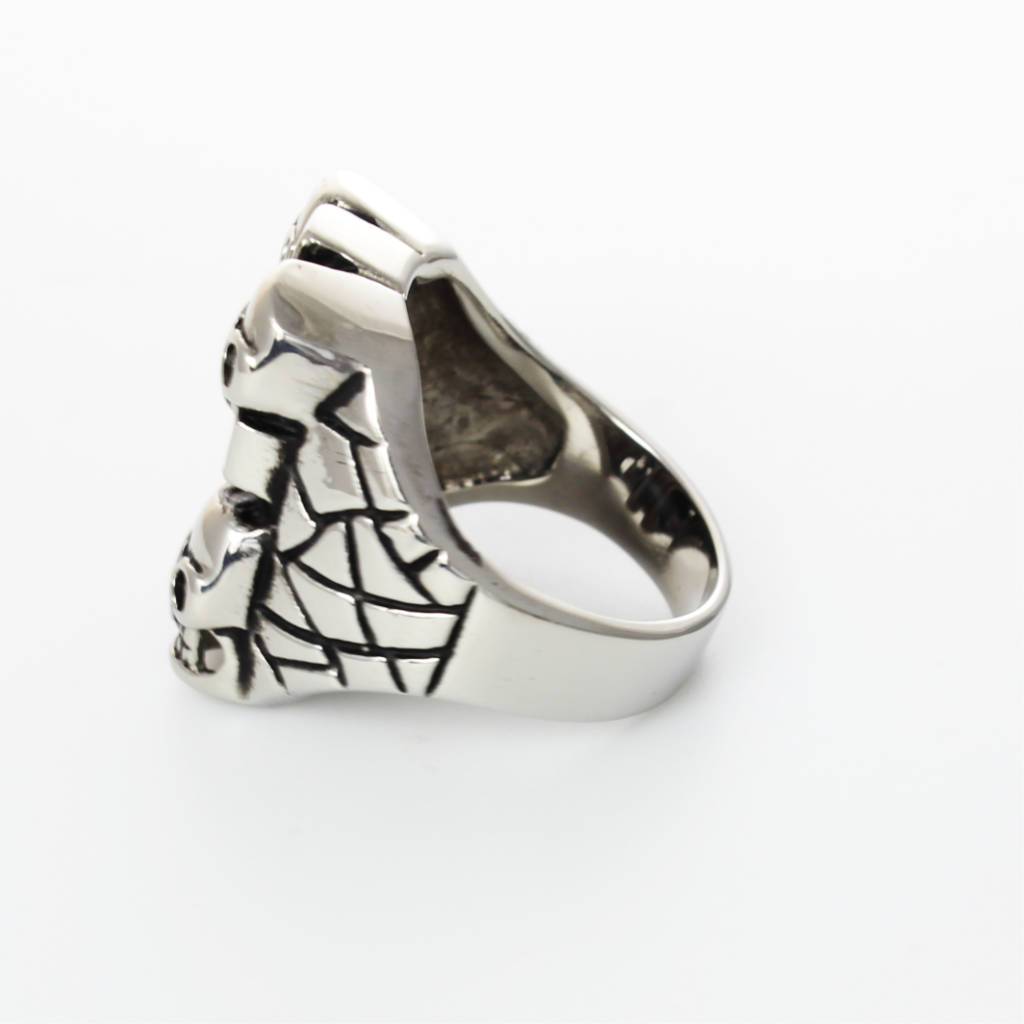 Skulls Cross Ring - Stainless Steel - 010183