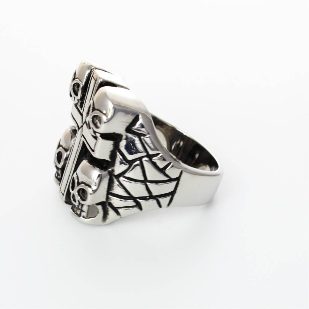 Skulls Cross Ring - Stainless Steel - 010183