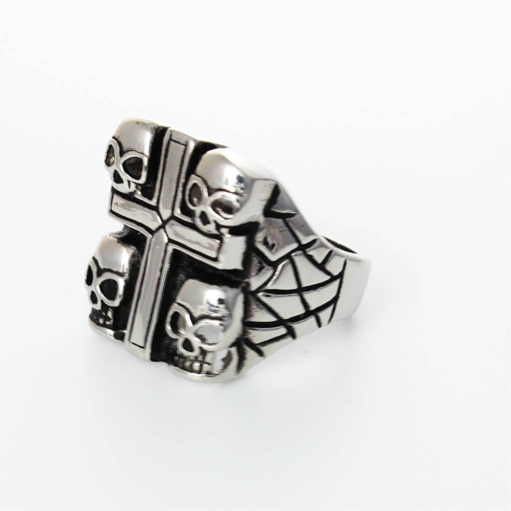 Skulls Cross Ring - Stainless Steel - 010183