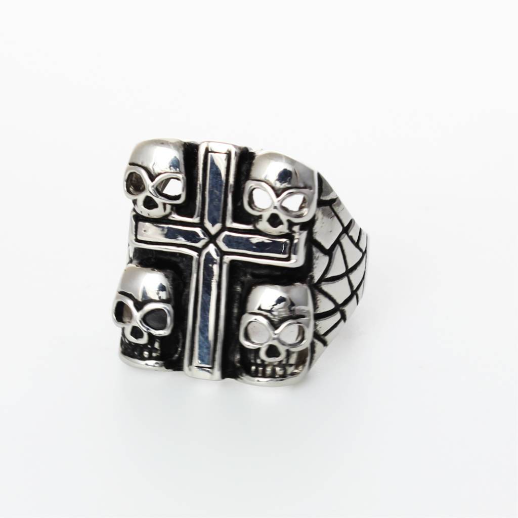 Skulls Cross Ring - Stainless Steel - 010183