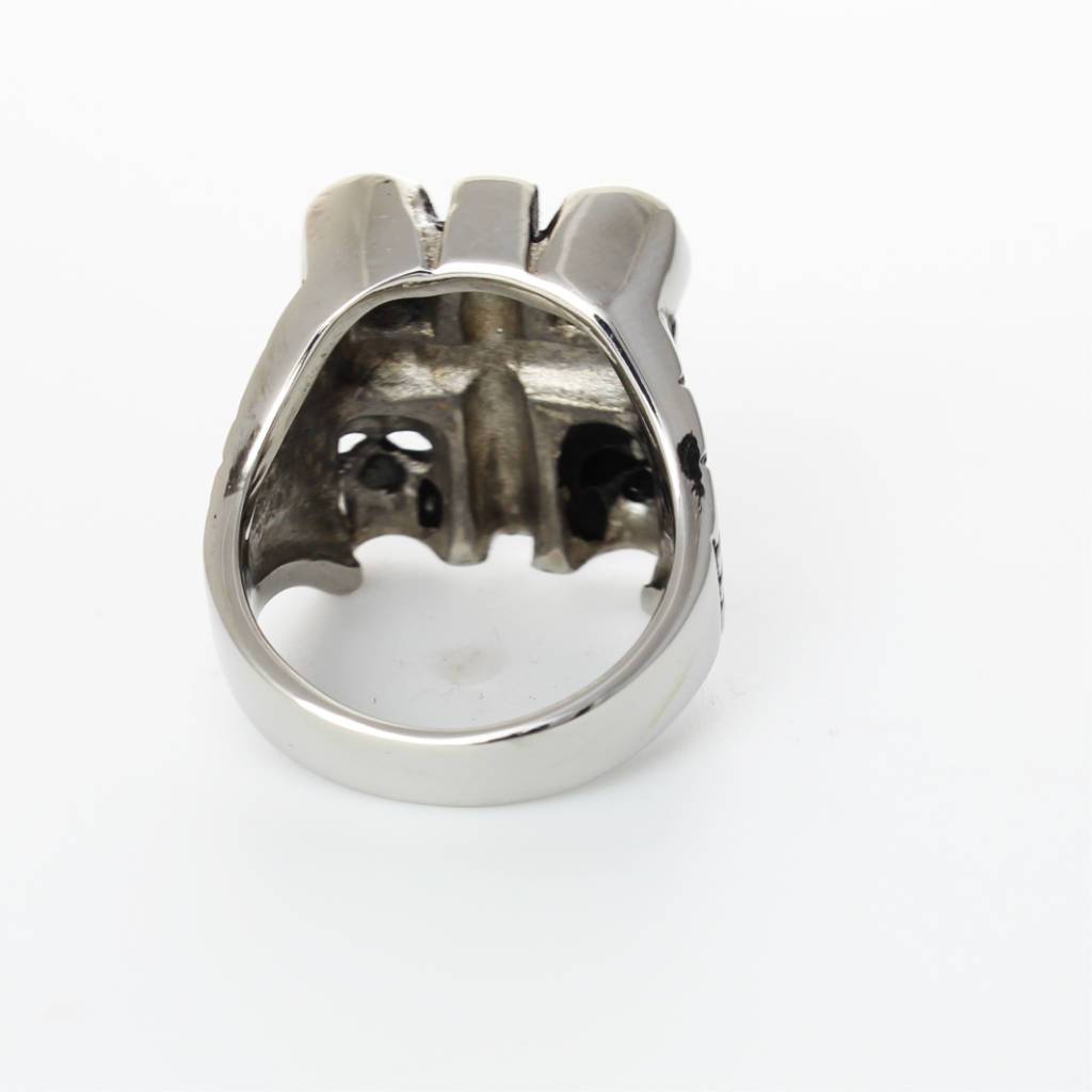 Skulls Cross Ring - Stainless Steel - 010183
