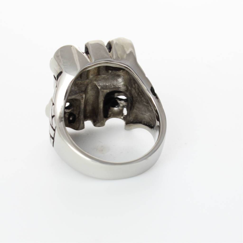 Skulls Cross Ring - Stainless Steel - 010183