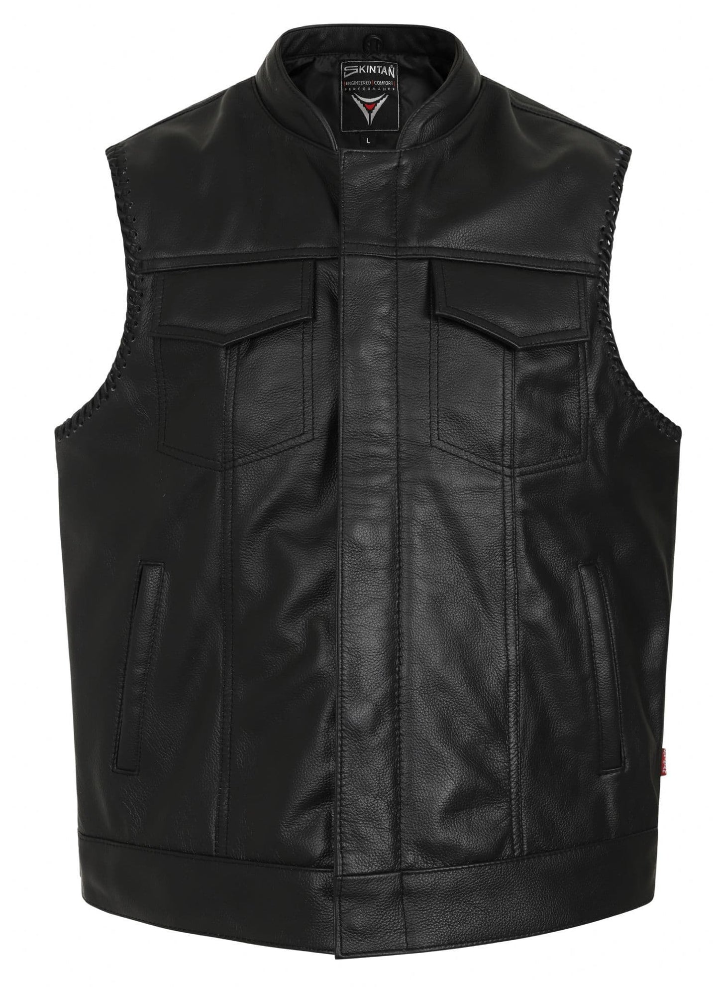 Skyler Leather Perforated Panels Biker Vest by Skintan Leather