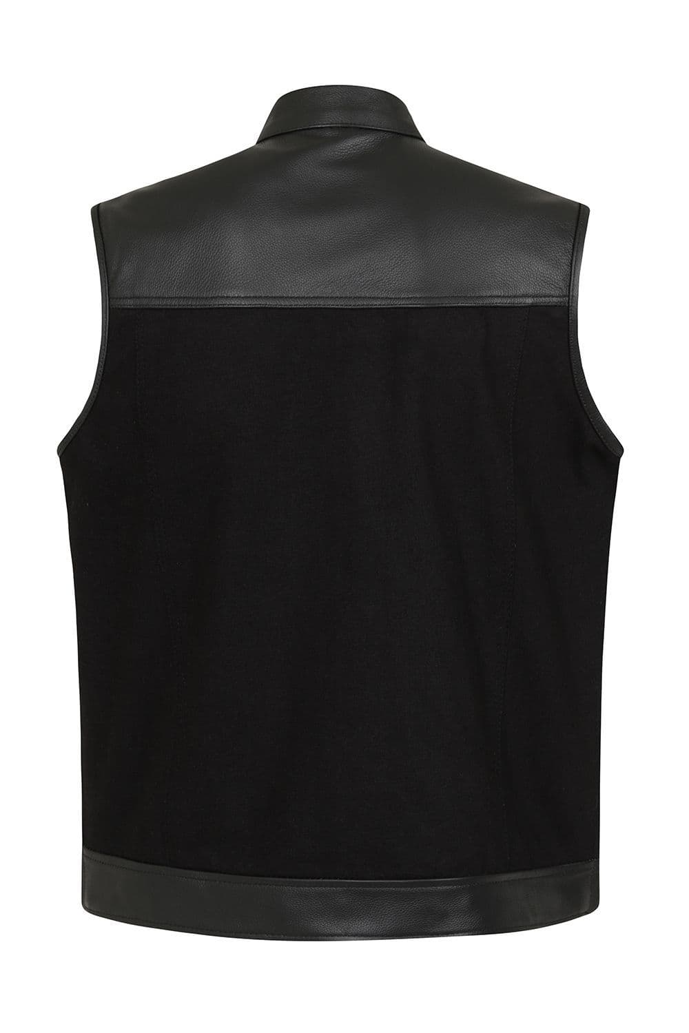 Vargas Black Denim & Leather Expandable Biker Vest by Skintan Leather
