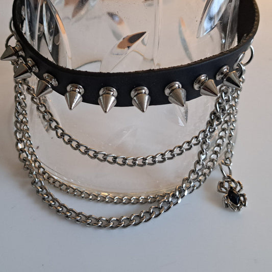 Leather Spikes With Chains and Spider Choker