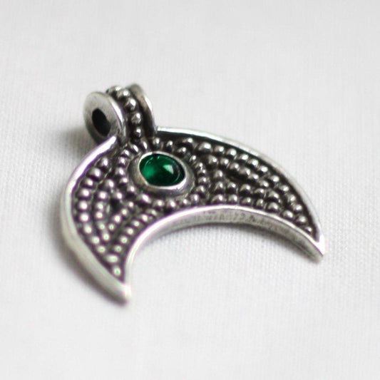 Silver Lunular Pendant II with Blue Green or Red Stone