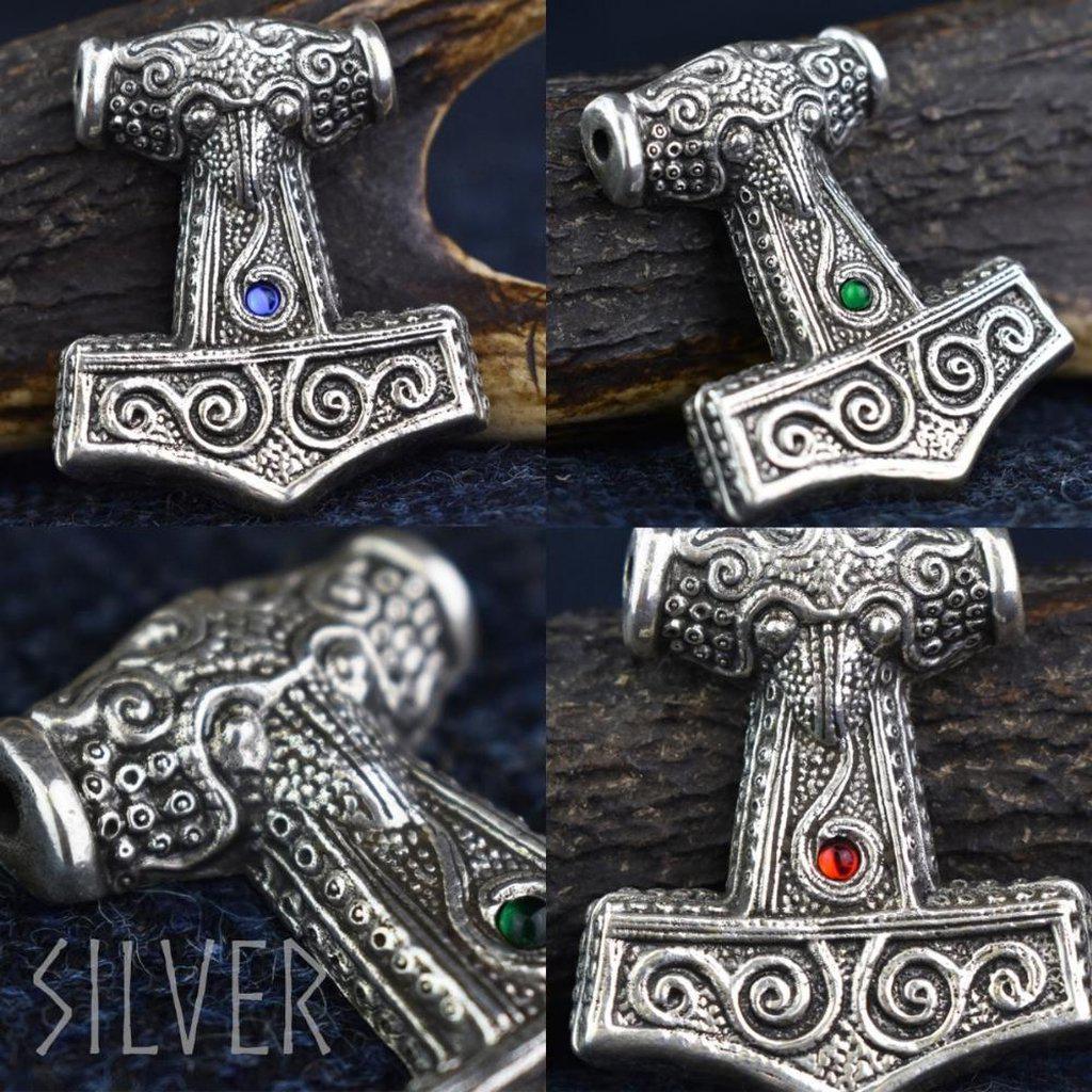 Sterling Silver Skane Hammer – Blue Red or Green Stones