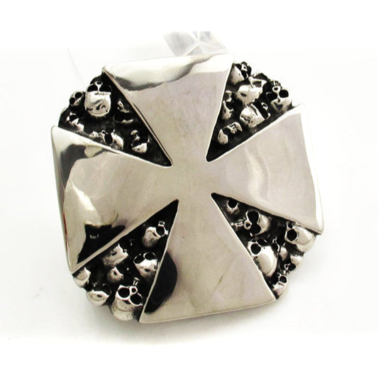 Iron Cross & Skulls Biker Belt Buckle - Stainless Steel