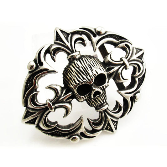 Skull & Fleur De Lis Belt Buckle - Stainless Steel - 370004