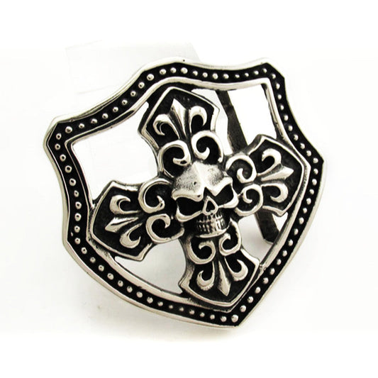 Iron Cross Skull Belt Buckle - Stainless Steel - 370019
