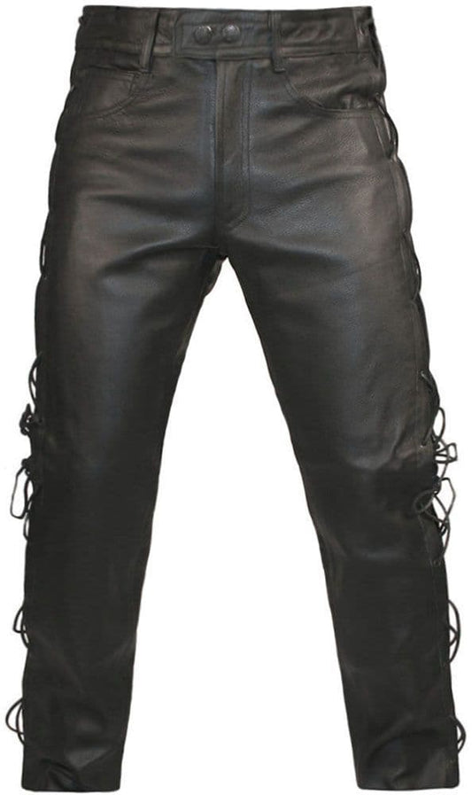 Lace Sided Leather Biker Trousers by Skintan Leather