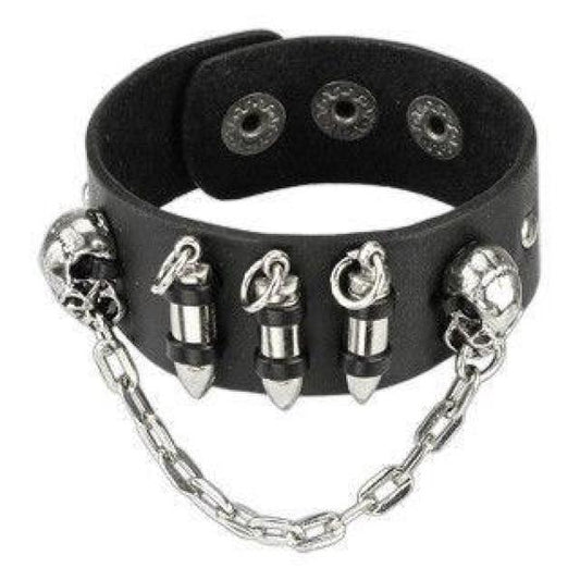 Leather Skulls and Bullets Bracelet