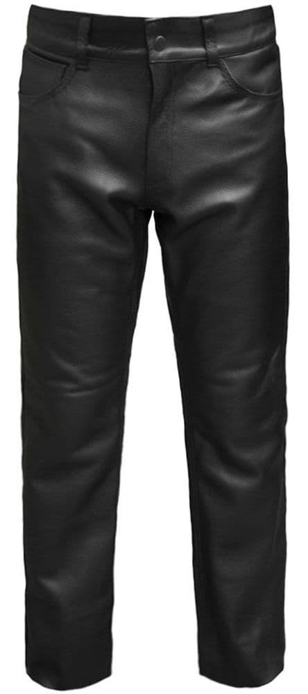 Plain 5 Pocket Black Leather Bike Trousers