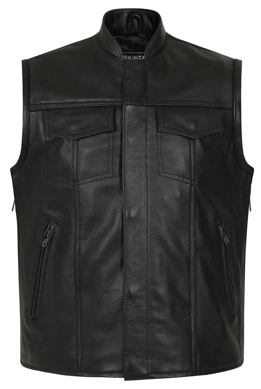 Reyes Leather Expandable Biker Vest by Skintan Leather