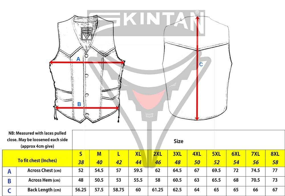 Webb Leather Lace Sided Fish & Hook Fastening Biker Vest by Skintan Leather