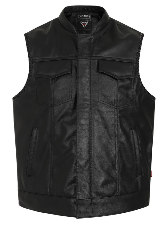 Skyler Leather Perforated Panels Biker Vest by Skintan Leather