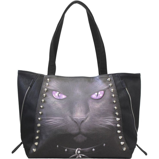 Spiral Black Cat - Tote Bag - Pu Leather Studded
