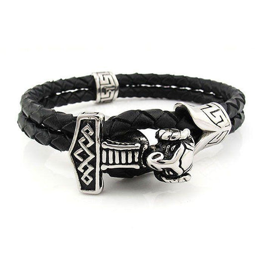 Thor's Hammer Bracelet - Leather & Stainless Steel - 560001