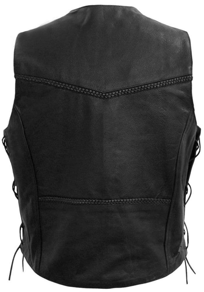 Weaver Lace Sides & Plait Leather Biker Vest by Skintan Leather