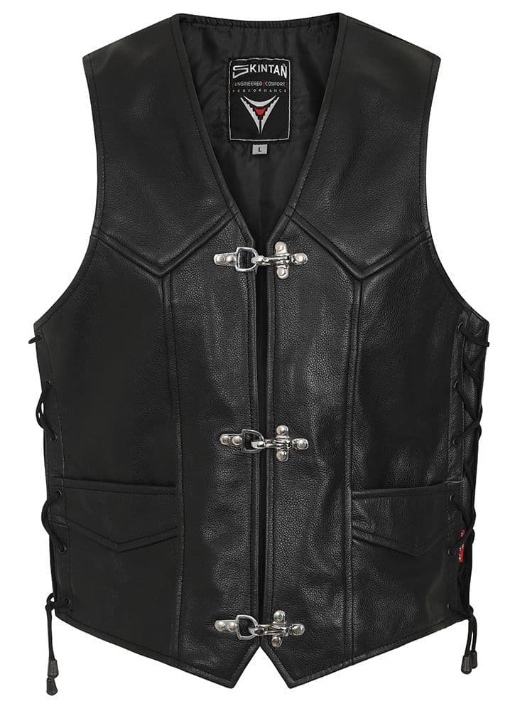 Webb Leather Lace Sided Fish & Hook Fastening Biker Vest by Skintan Leather