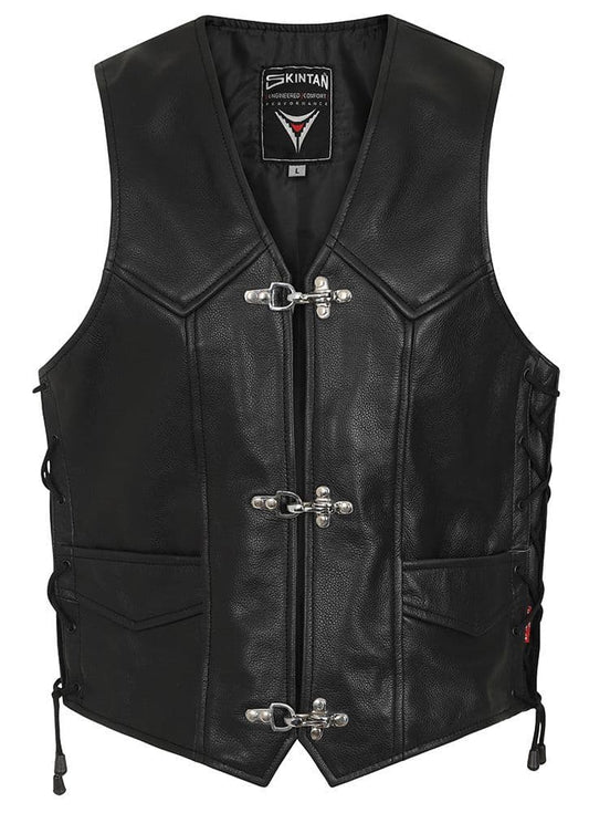 Webb Leather Lace Sided Fish & Hook Fastening Biker Vest by Skintan Leather