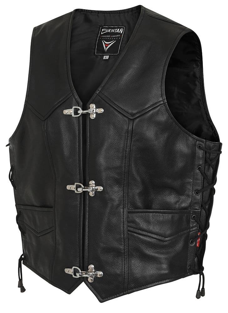 Webb Leather Lace Sided Fish & Hook Fastening Biker Vest by Skintan Leather